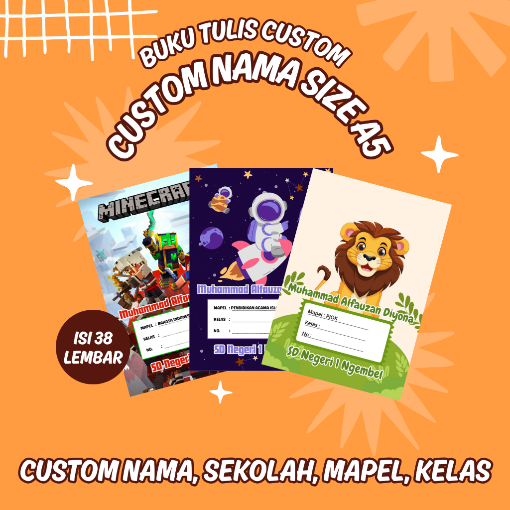

BUKU TULIS CUSTOM NAMA SEKOLAH PELAJARAN UKURAN A5 BISA CUSTOM FOTO DAN ILUSTRASI