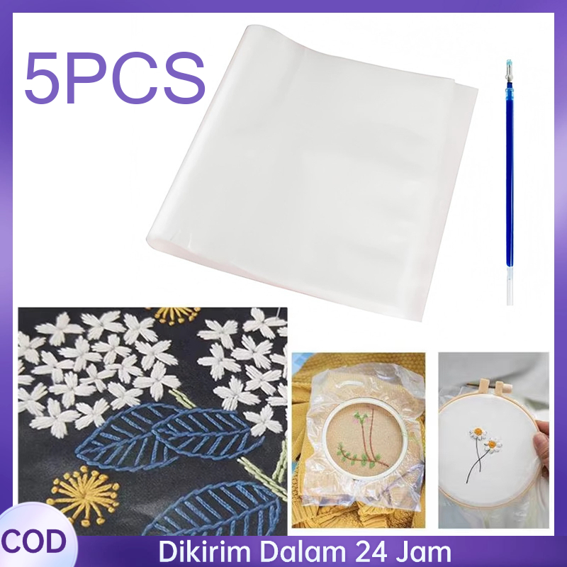 

5pcs Water Film Water Soluble Embroidery Alat Menyulam Water Transfer Film Water Soluble Film+One Free Water-Soluble Refill