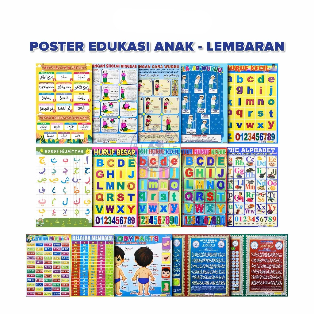 Poster Edukasi Anak | Edukasi Anak Seri Lembaran | Edukasi Anak Contoh Huruf Kecil Besar hijaiyah