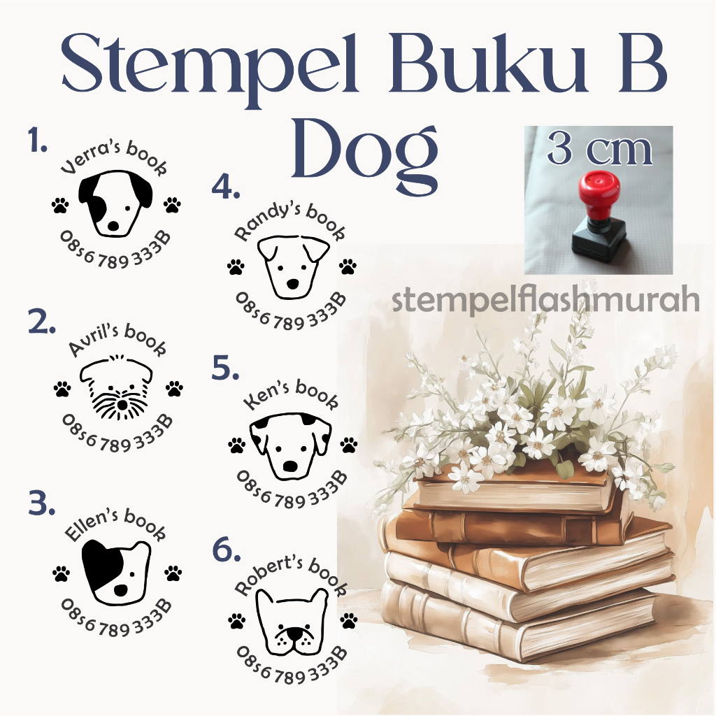 

stempel nama hp buku B DOG anjing pelajaran sekolah koleksi pustaka pribadi flash stamp tinta otomatis