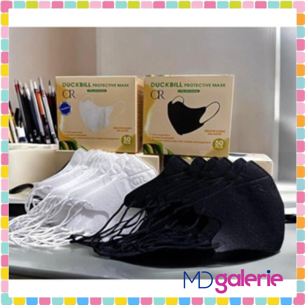 MD GALERIE 🫶  MASKER DUCKBILL HIJAB HITAM PUTIH OR ORLEE 50 PCS 3PLY HITAM PUTIH 9217