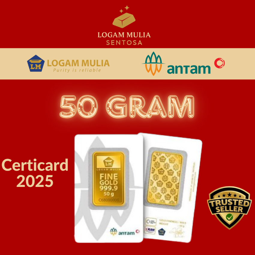 LOGAM MULIA ANTAM 50 GRAM LM TERBARU CERTICARD 2025