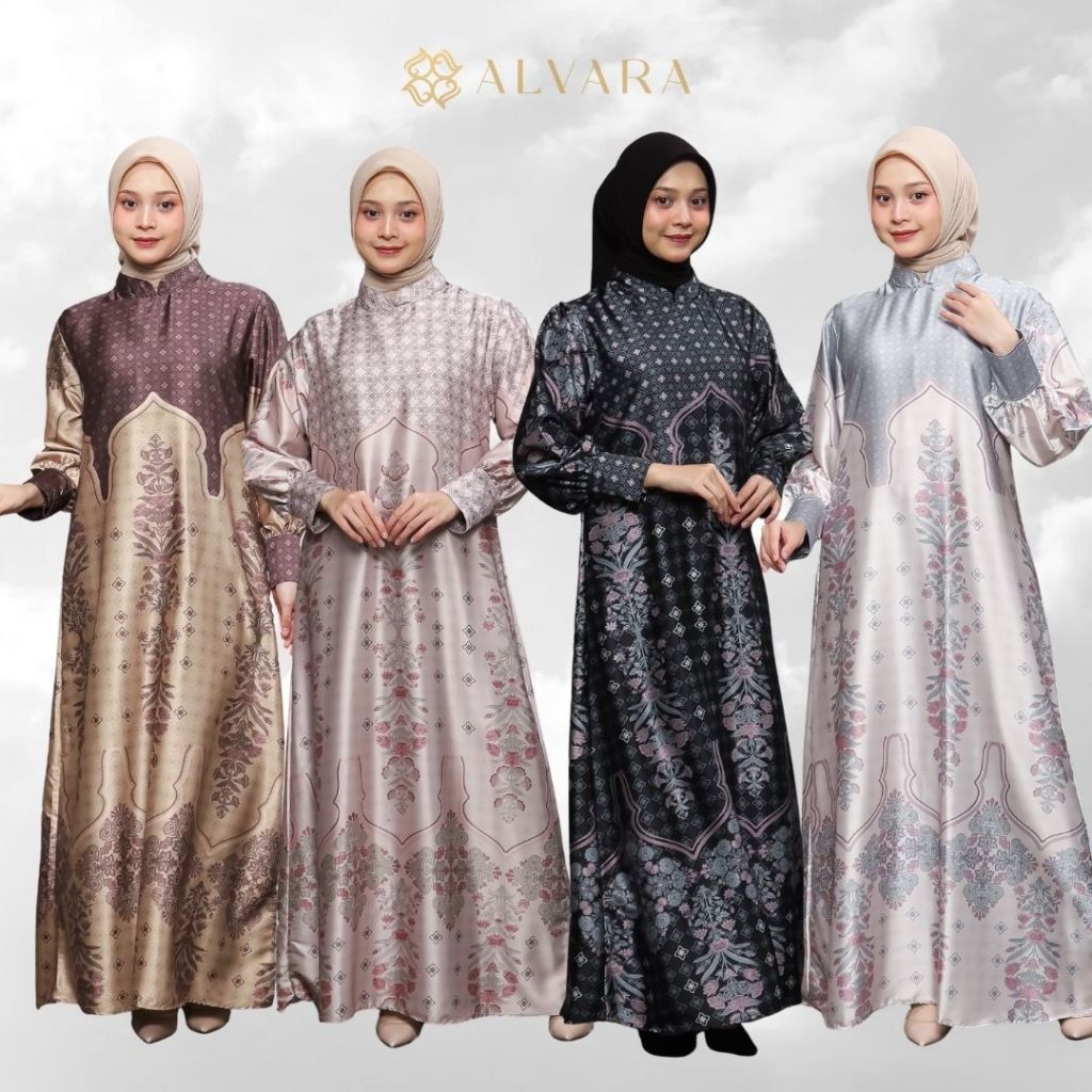 ALVARA Gamis Nadira Silk Motif Model Terbaru 2025 Baju Kondangan Dress Pesta Mewah Big Size Jumbo