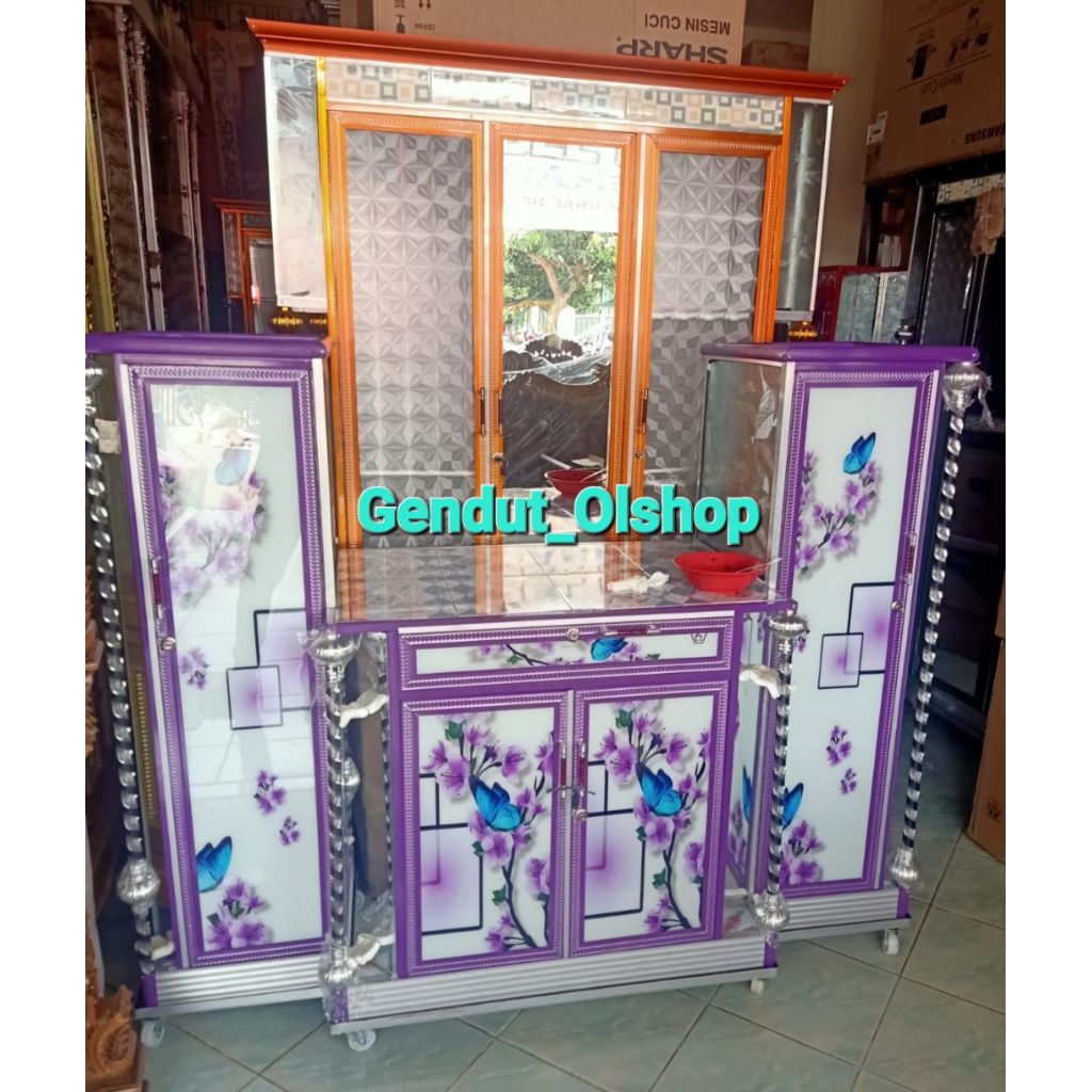 (Khusus Wilayah Kota Palembang) Buffet Hias Kaca Aluminium, Rak TV Kaca Aluminium, Lemari Hias, Buff