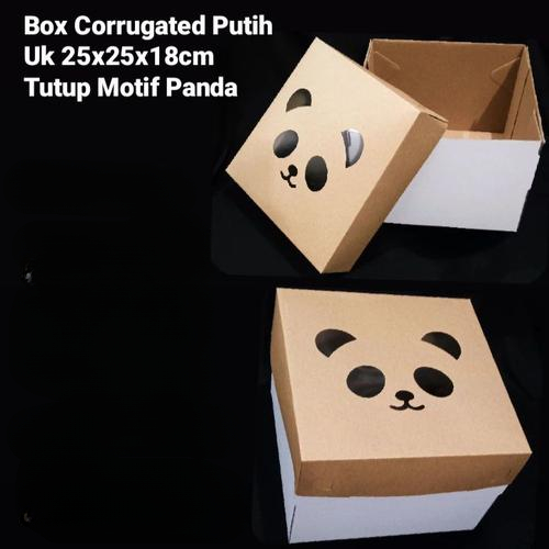

Box Corrugated Putih Box Hampers Box Bolu Brwonies Tutup Motif Panda Ukuran 25x25x18cm
