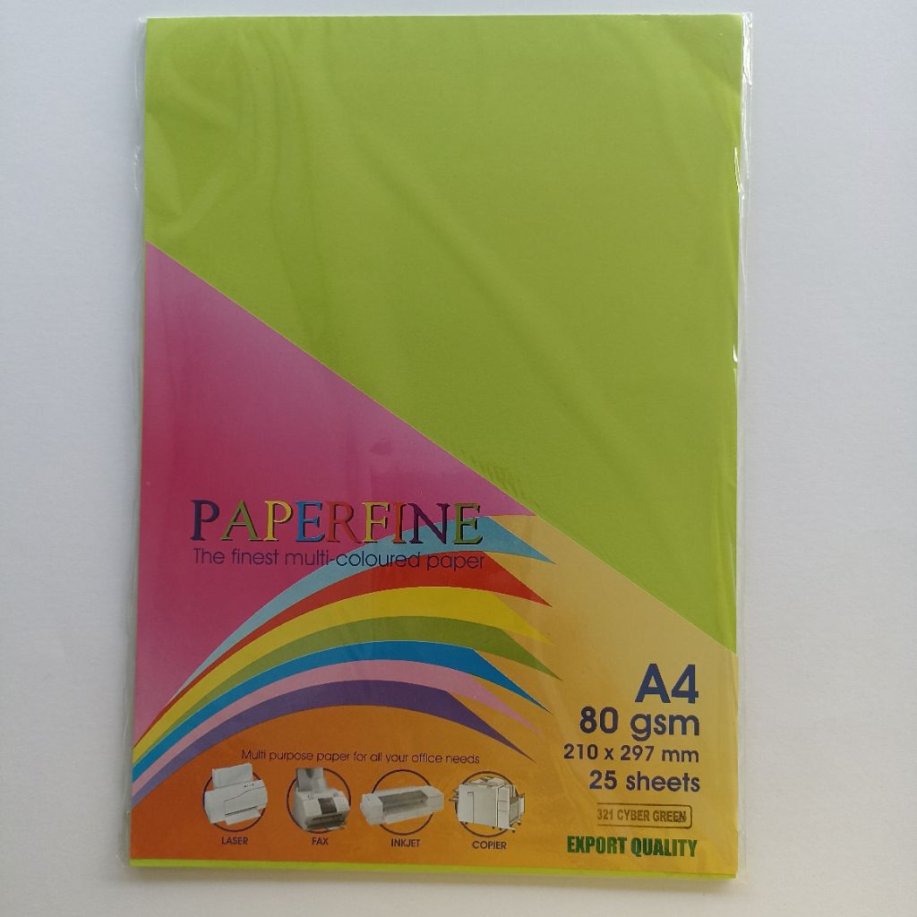 

Paperfine A4 321 Cyber Green | Kertas A4 Warna Cyber Green | Hvs A4 80 gsm | Paper Color 210X297mm