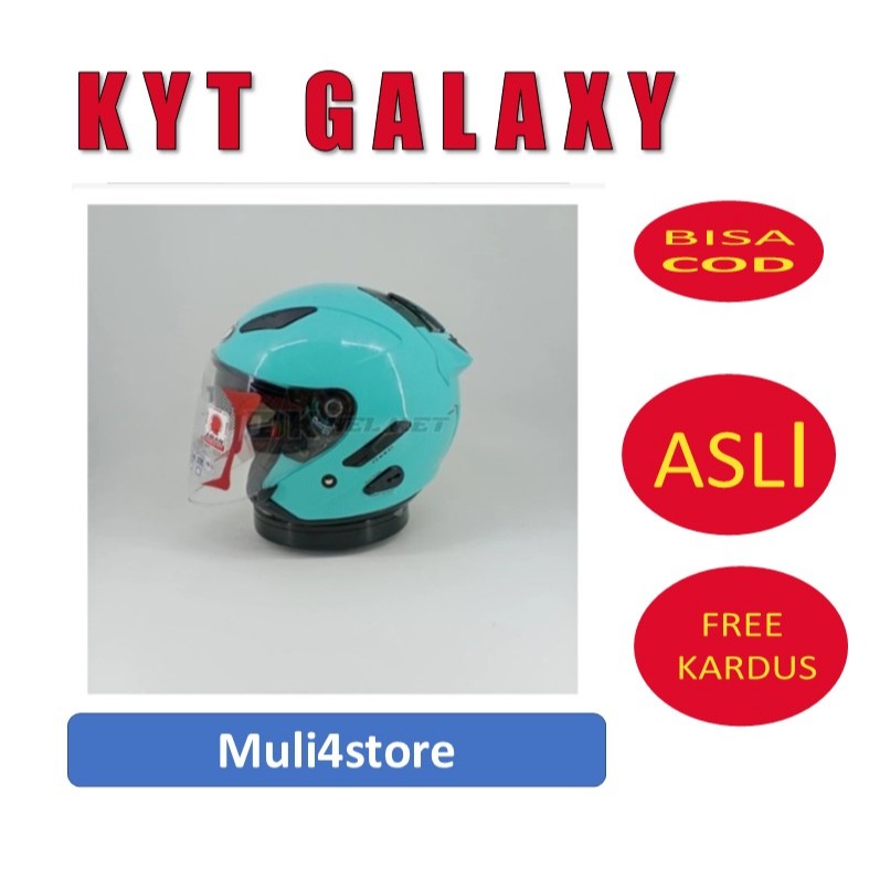 Helm Half Face KYT Galaxy Slide Flat R Solid Aqua Blue Double Visor Biru Muda Polos