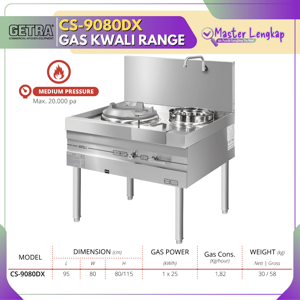 GETRA GAS KWALI RANGE 1 BURNER + 1 SOUP RING CS-9080DX / CS9080DX / CS 9080DX