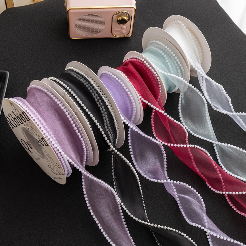 

(1 ROLL 3.6meter) PITA WAFY ORGANZA LIST PEARL RIBBON 40 MM /FISHTAIL Ribbon PREMIUM Pita Kado Organza Gelombang list Mutiara 4 cm Mermaid Tail Ribbon Organdi