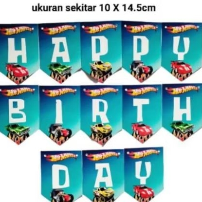 undangan hot-wheels isi 10 /banner bunting flag ulang tahun happy birthday tema hot wheels hotwheels