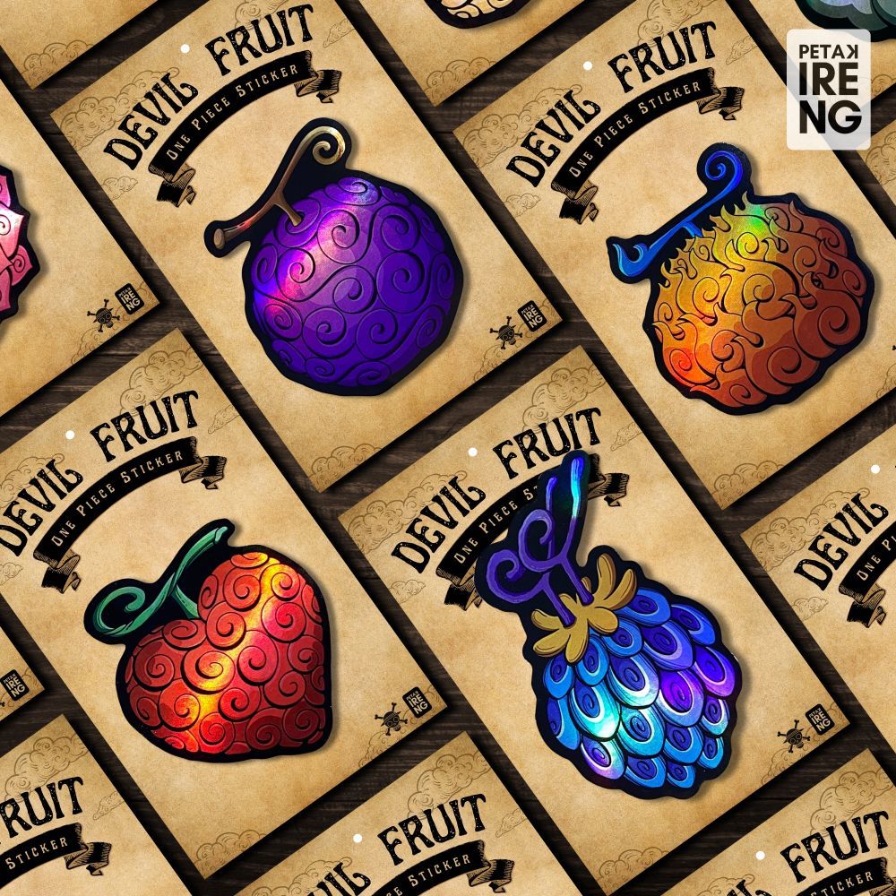 

PETAK IRENG One Piece Devil Fruit Hologram Sticker Die Cut / Stiker Satuan
