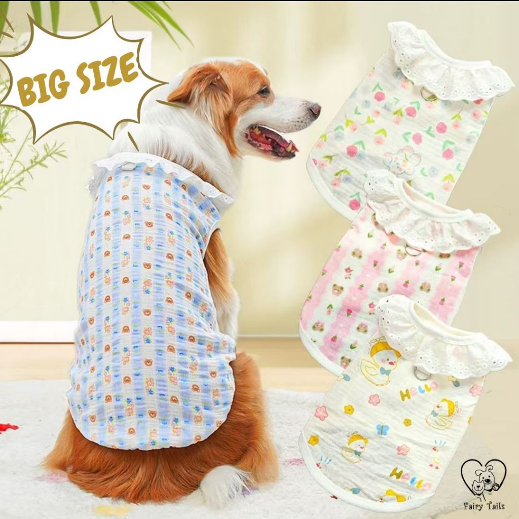 [BIG SIZE] Baju T-shirt Kaos Renda Lace Pakaian Atasan Anjing Besar Anabul Fashion Kartun Lucu Japan