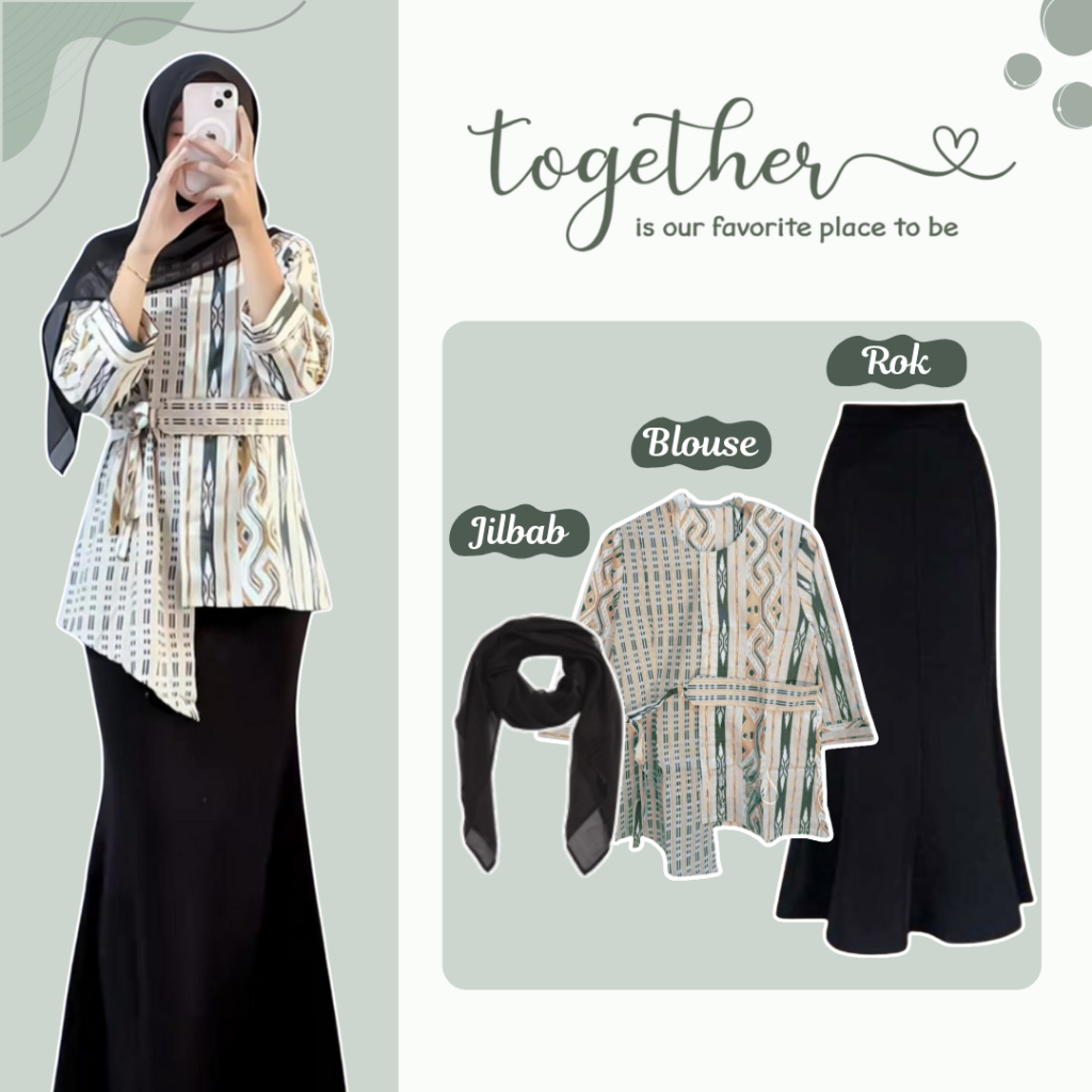 Outfit Kondangan Cewek Remaja (Blouse Batik + Rok Duyung + Jilbab Segi Empat) Setelan Rok 3in1 HO83N