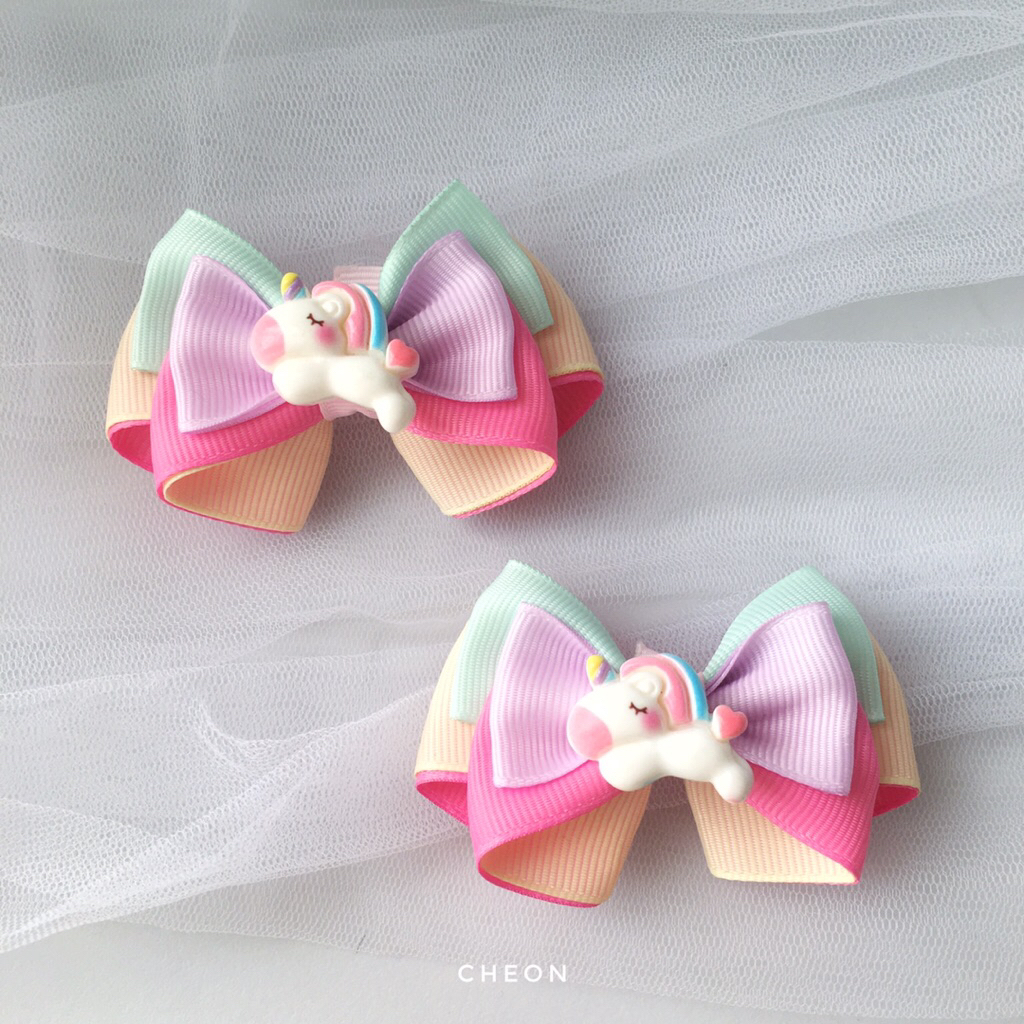 Jepit Rambut Anak Perempuan Ikat Hairclip Pita UNICORN RIBBON LILAC CHEON