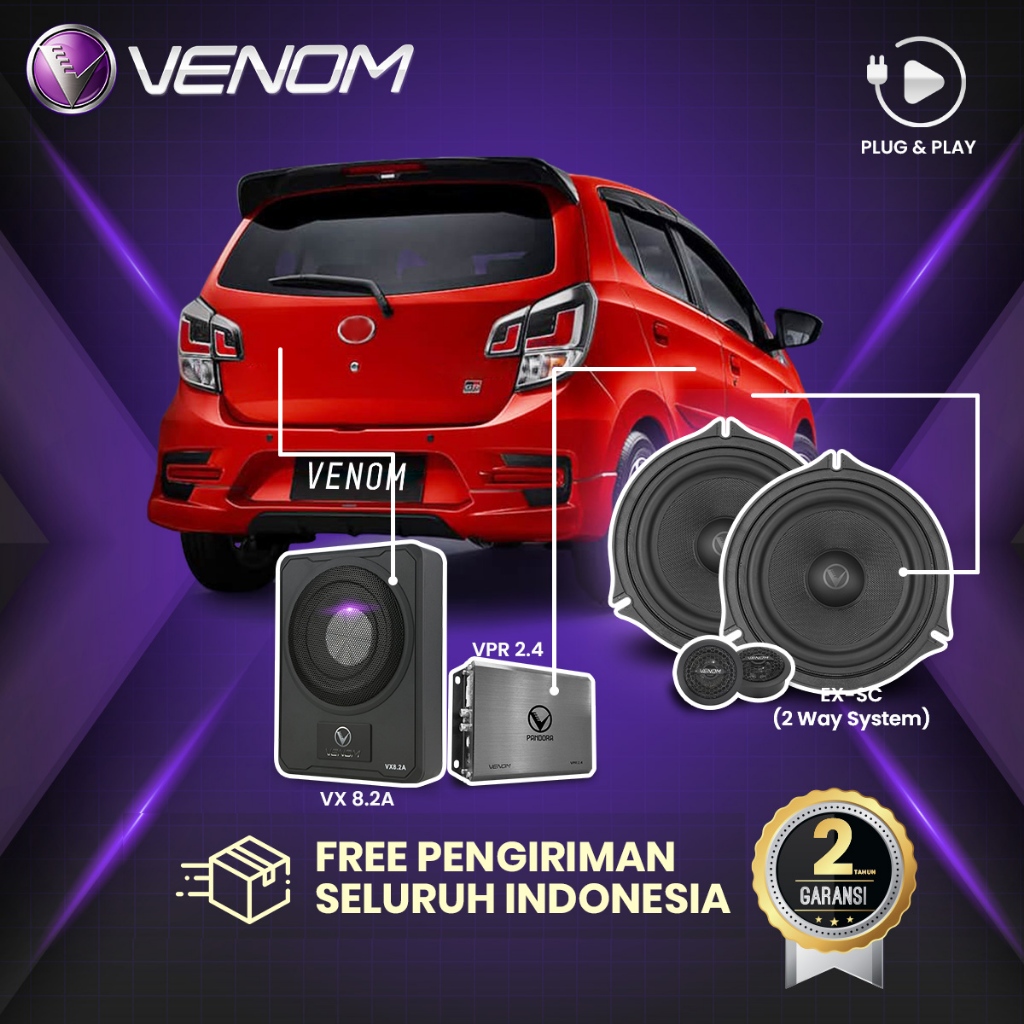 Venom Express Toyota Agya Paket Audio Mobil Plug and Play