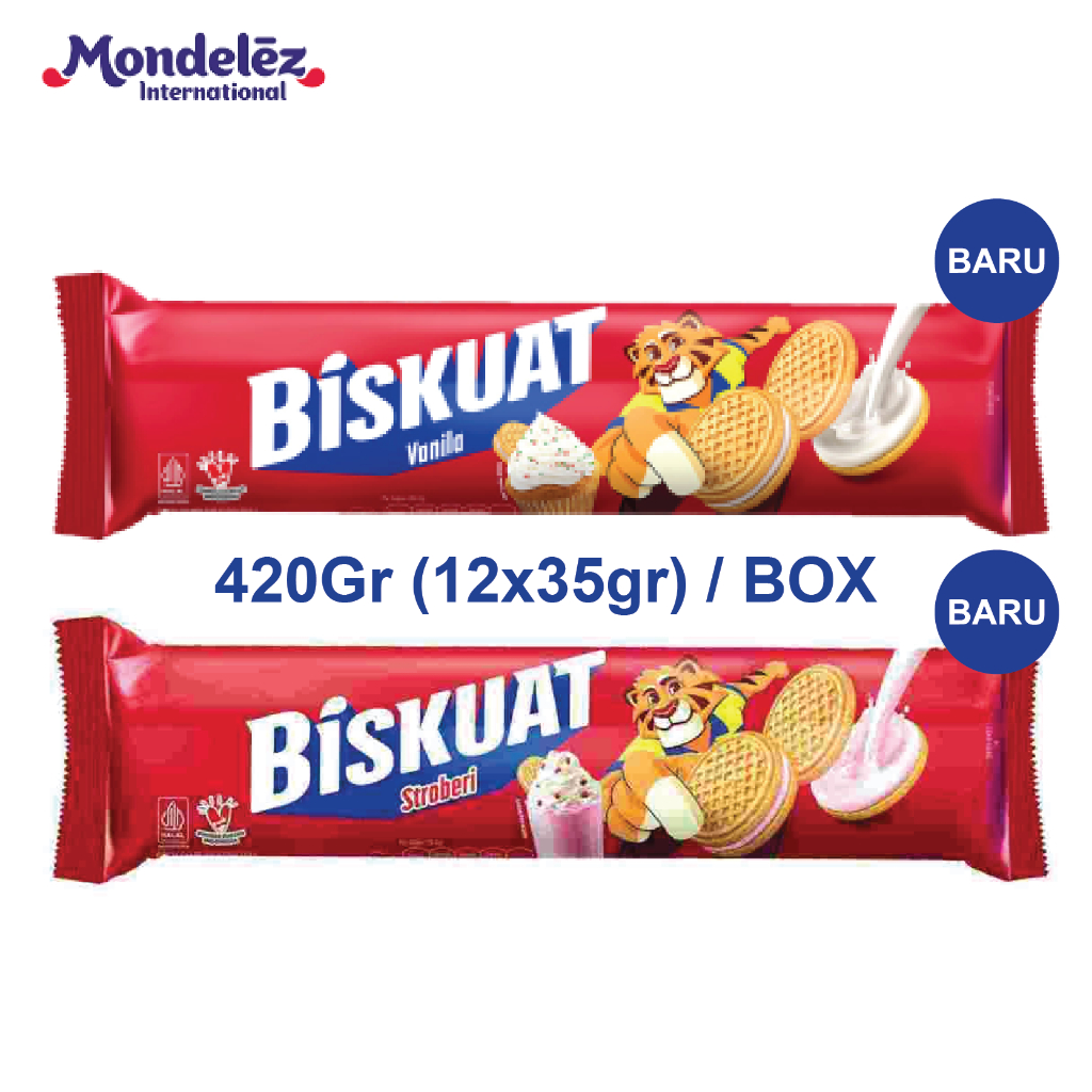 

Biskuit Sandwich BISKUAT Box 420 Gr (12 Pcs x 24 Gram) Manis Gurih Renyah Vanilla / Strawberry Cemilan Makanan Ringan Snack Oleh Oleh Khas Pekalongan Murah Berkualitas Premium