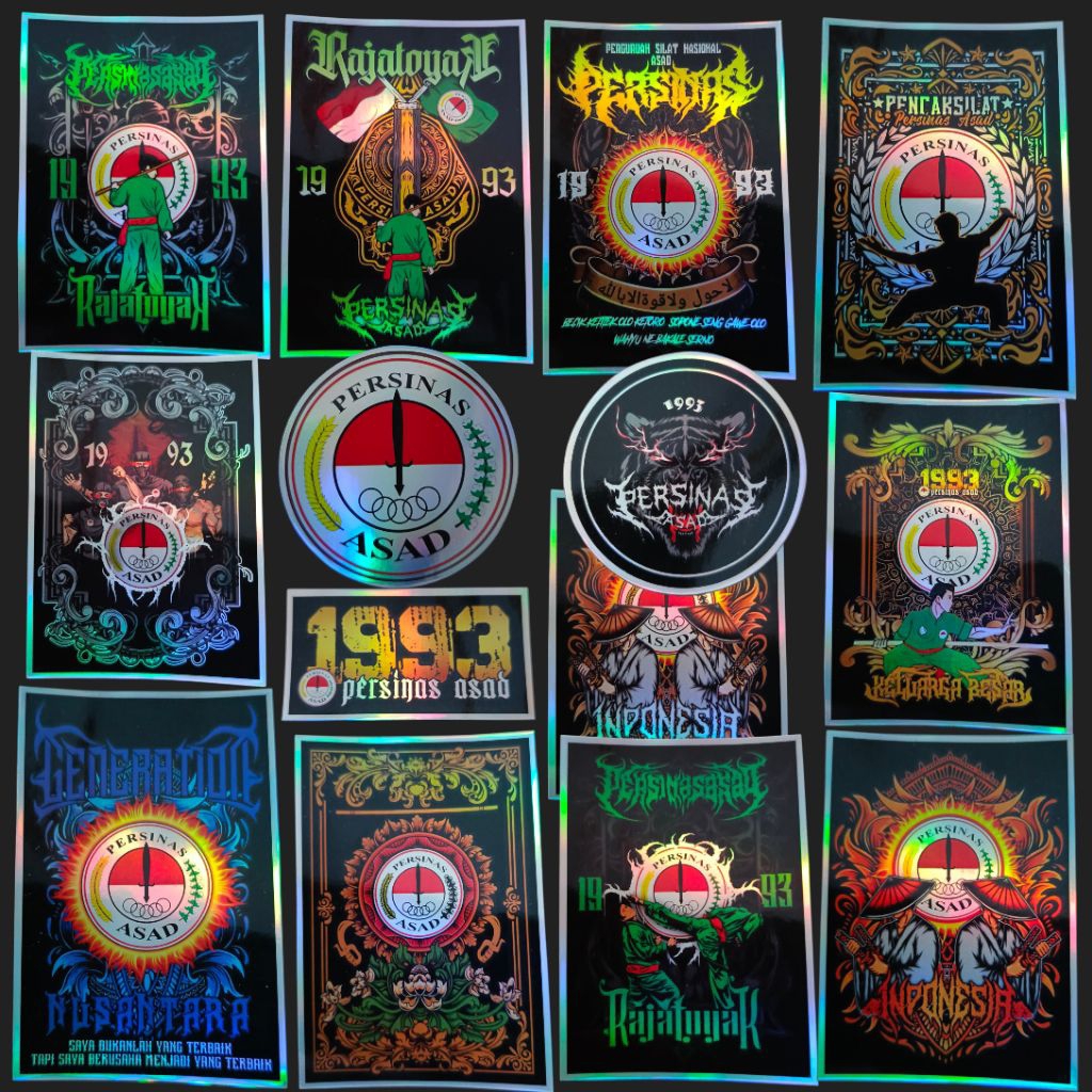 

Sticker Pack HOLOGRAM PERSINAS ASAD Cutting Pola Vinyl Laminasi Glossy Tahan Air - isi 15 pcs