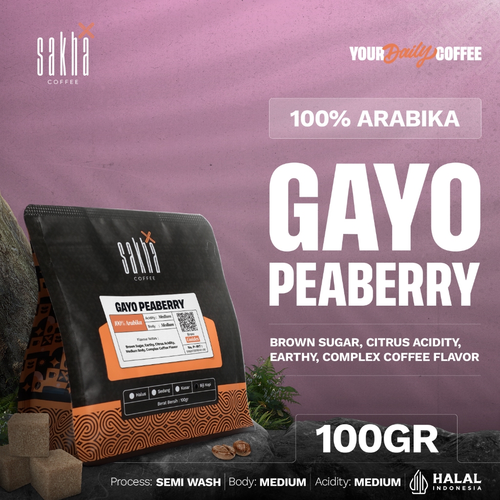 

Kopi Arabika Gayo Peaberry Coffee Roast Bean Espresso Roasted Beans Biji Bubuk 100 Gram