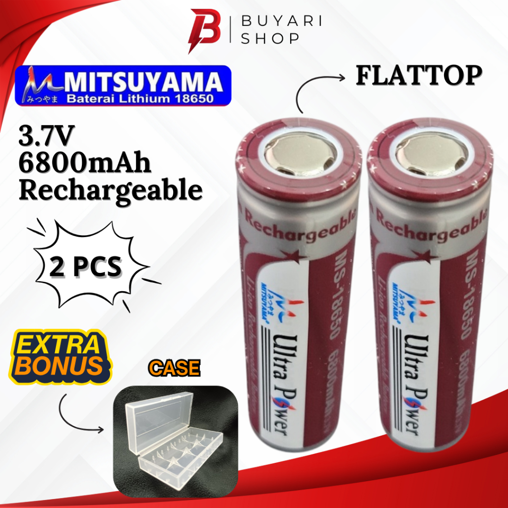 BATERAI 18650 MITSUYAMA 3.7v 6800mAh FLAT TOP Original 18650 Battery Baterai Vapee Batre 18650 Origi