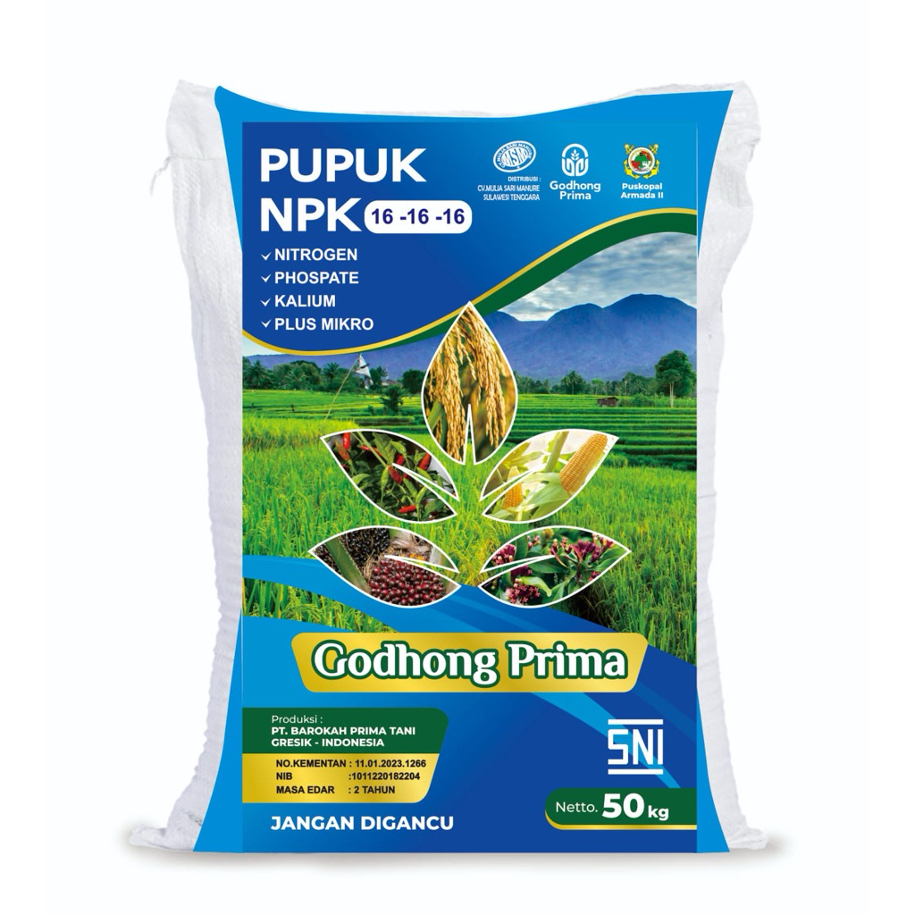 PUPUK NPK 16-16-16 GODHONG PRIMA PREMIUM 1 SAK REPACK 50 KG