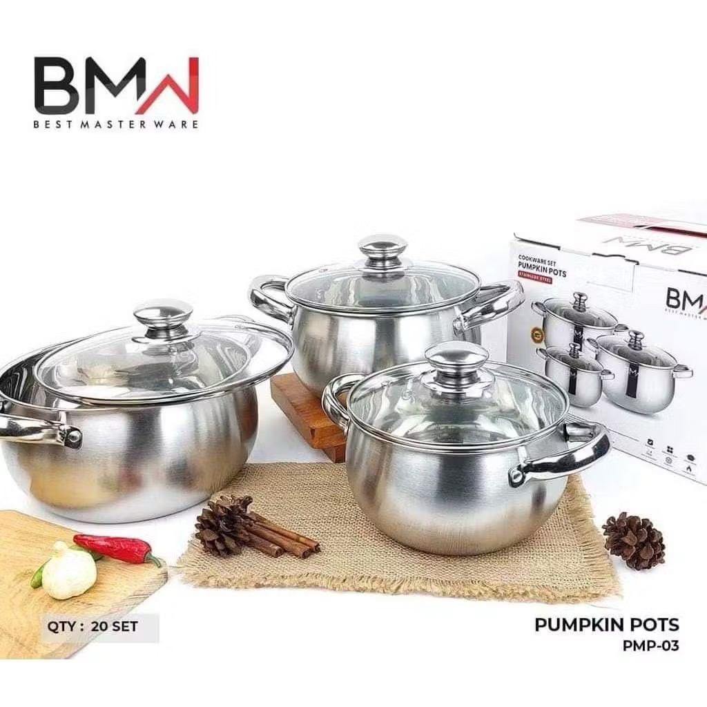 Panci set BMW stainless 1 set dapat 3 panci/panci set/panci stainless/panci/wedding gift/kado/hadiah