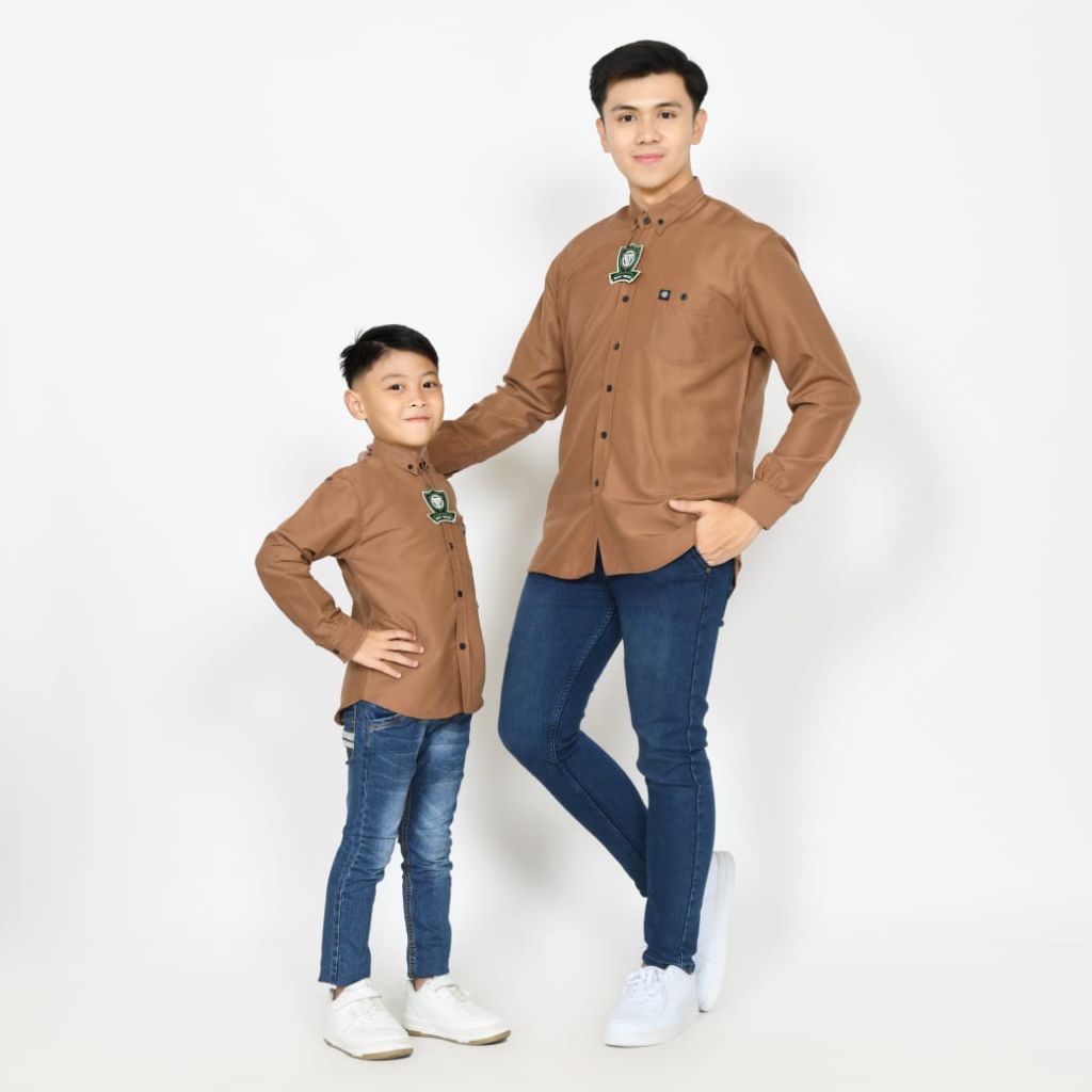kemeja lengan panjang ayah dan anak warna coklat Milo/coklat mocca