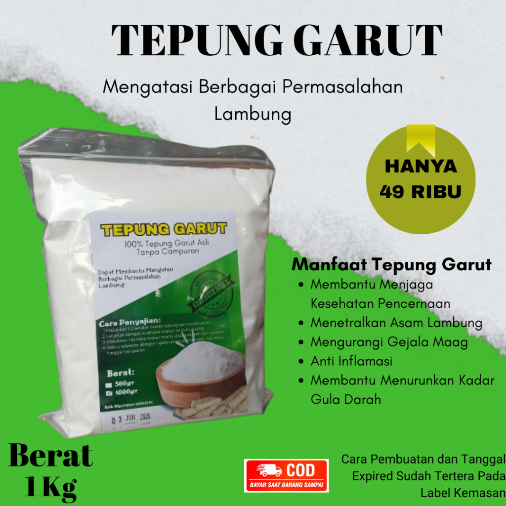 

Tepung Garut/Irut/Angkrik/ Pati Asam Lambung 1kg/1000gr