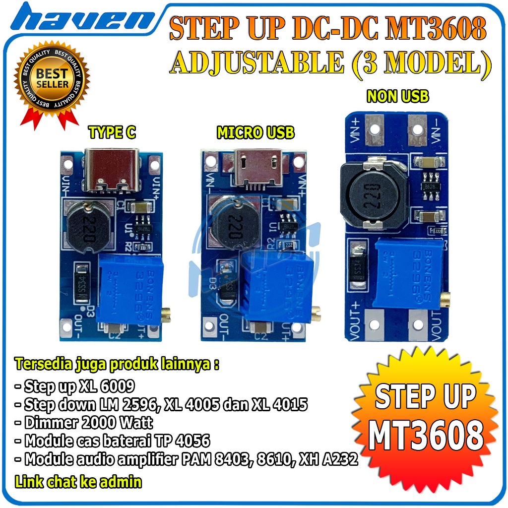 MT3608 DC-DC 2A Step Up Boost Converter Module Power Supply MT 3608 / MT3608 Step Up DC-DC 2A StepUp
