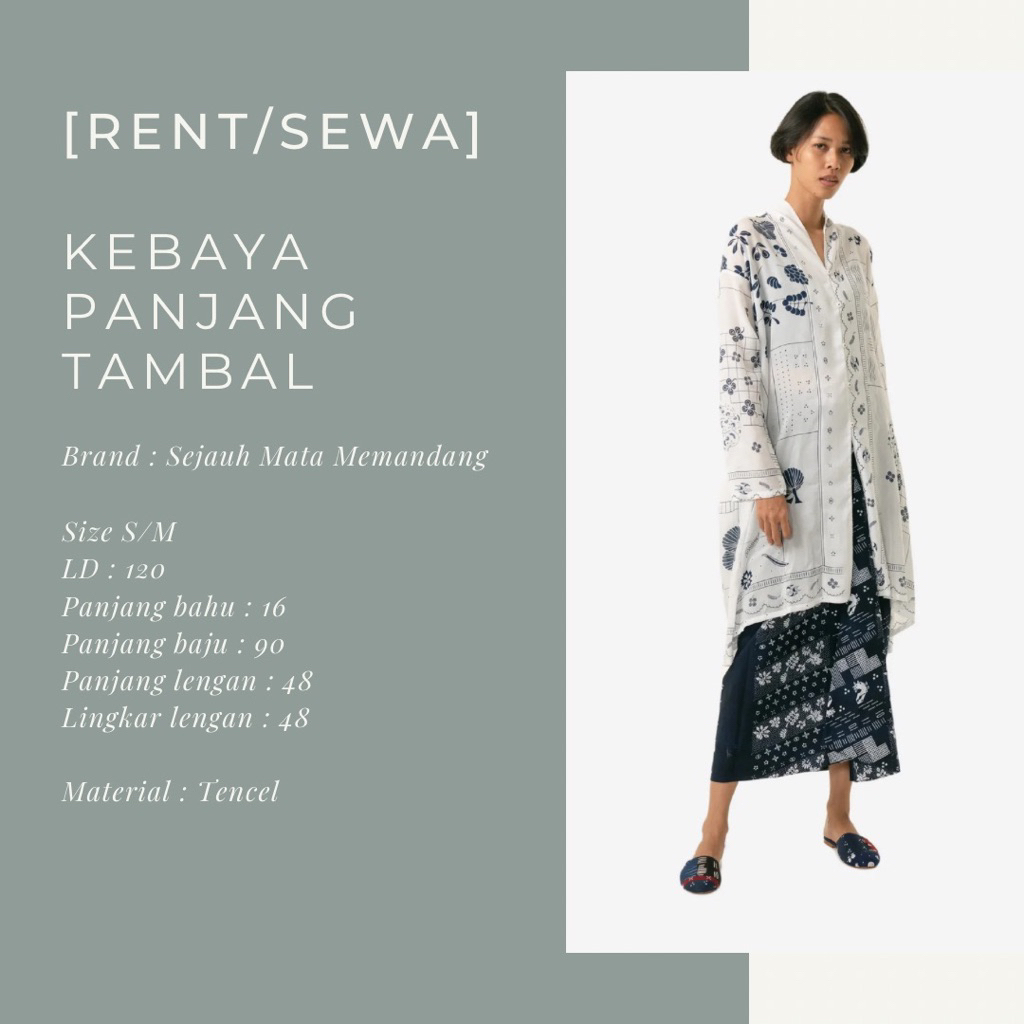 (Sewa/Rent) Kebaya panjang tambal putih white navy biru sejauh mata memandang preloved second bekas 