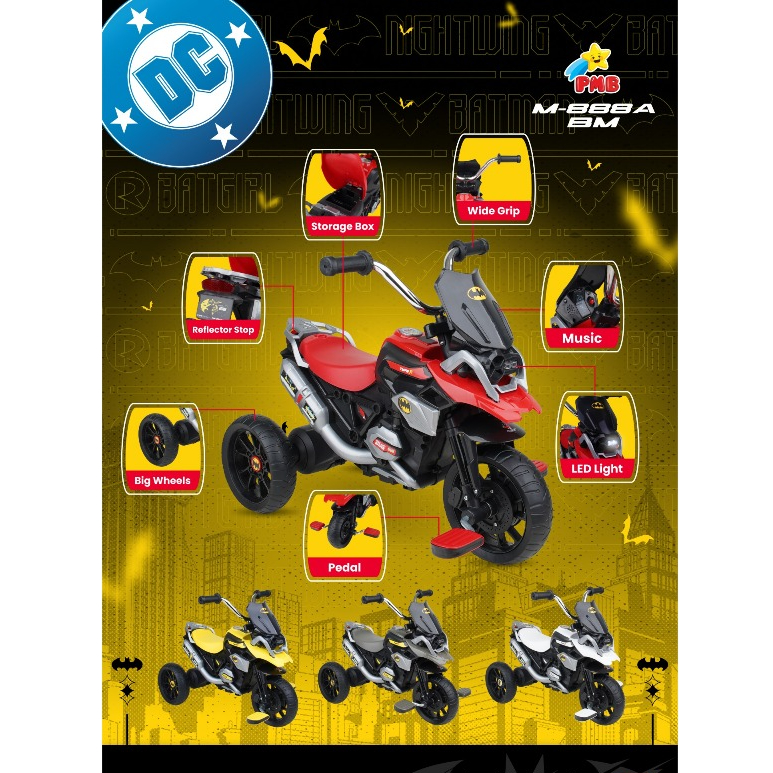 Motor Anak PMB M 888A BM  Batman M888A BM M 888 A BM Batman Series Mainan Roda Tiga Ban Karet Musik 