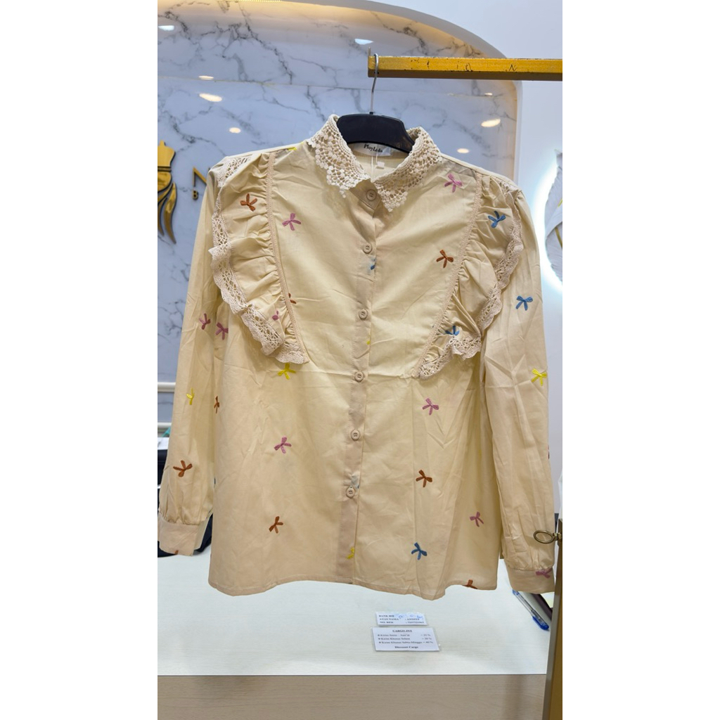 Atasan katun renda bertabur  pita pita  1260