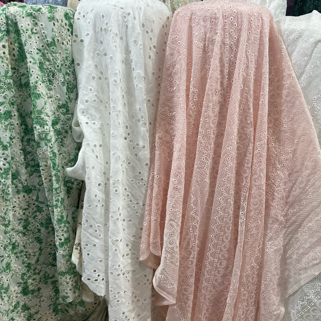 kain sifon yoryu bordir motif bunga premium - kain katun bordir prada - kain bordir korea style dzb