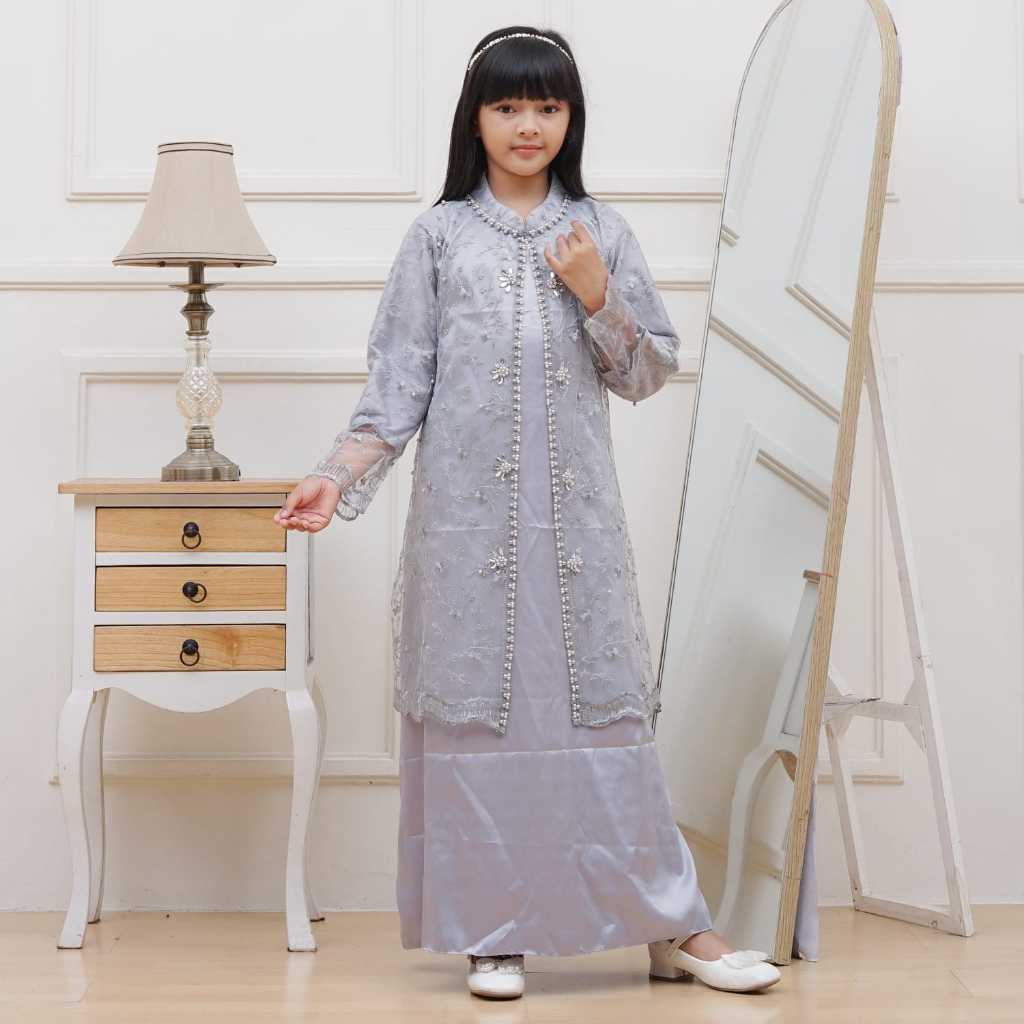 GAMIS ANAK SET OUTER BRUKAT TILE PESTA SYARI BAJU MUSLIM ANAK TUNIK SET INNER DRESS DAN OUTER MEWAH 