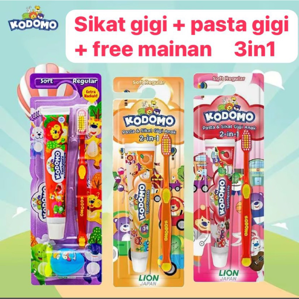 paket sikat gigi kodomo 3in1 dapat sikat,odol dan mainan