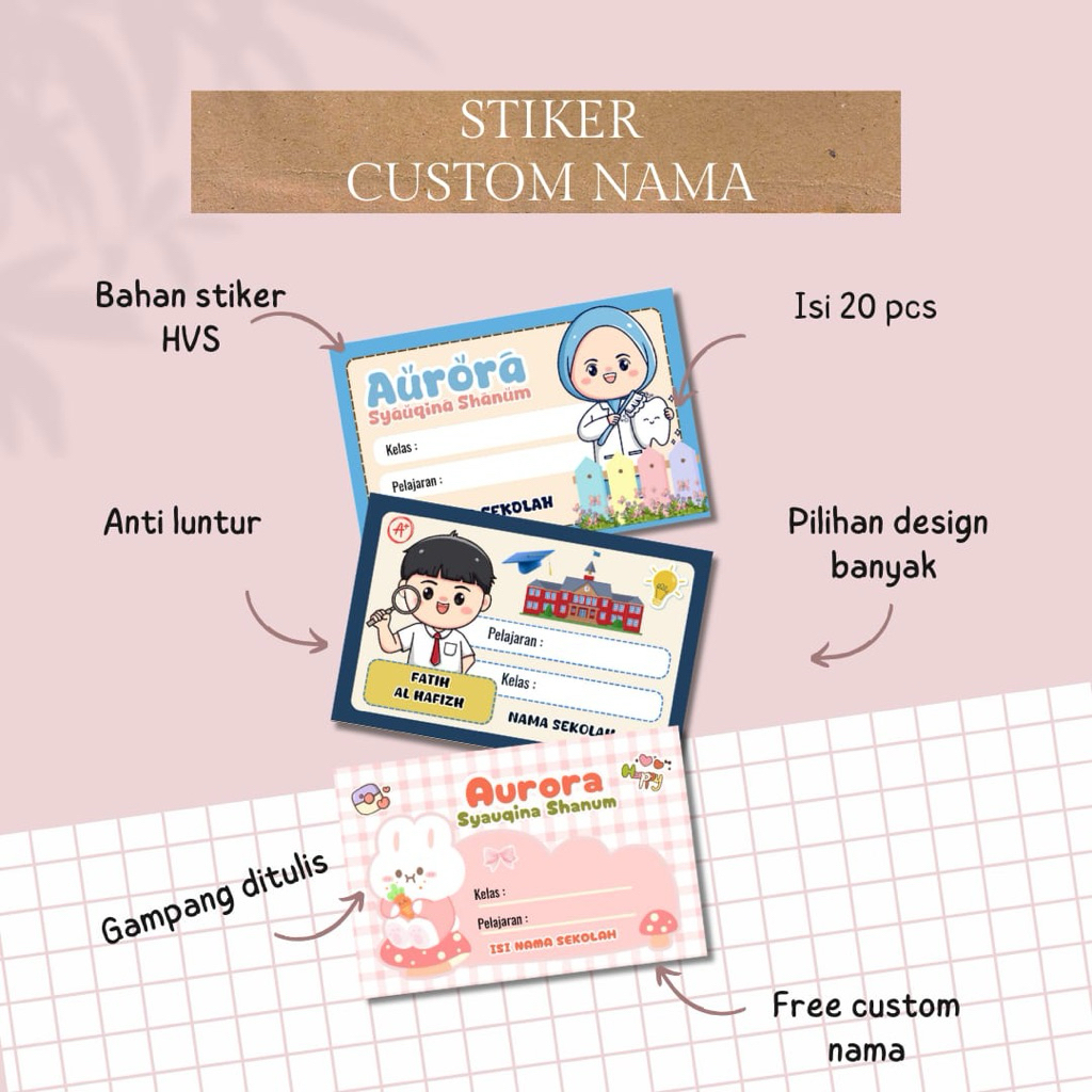 

Stiker Nama Custom 20pcs / Stiker Nama Sekolah / Stiker Nama Buku / Sticker Name Stiker Nama Custom Pelajaran / Stiker Nama Sekolah / Stiker Nama Buku / Sticker Name - stiker Label Mata Pelajaran Sekolah Anak Custom Nama