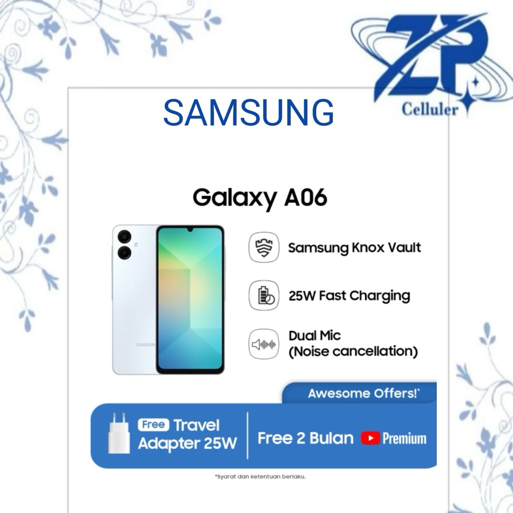 samsung galaxy a06 ram 6/rom 128 garansi resmi samsung,free adaptor