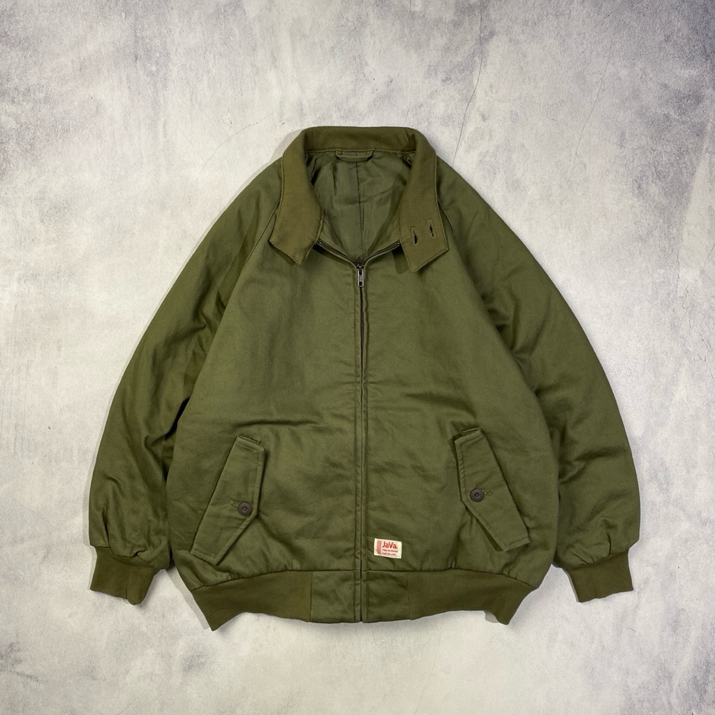Java Boxy Cut Green Heavyweight Canvas Harrington Jacket