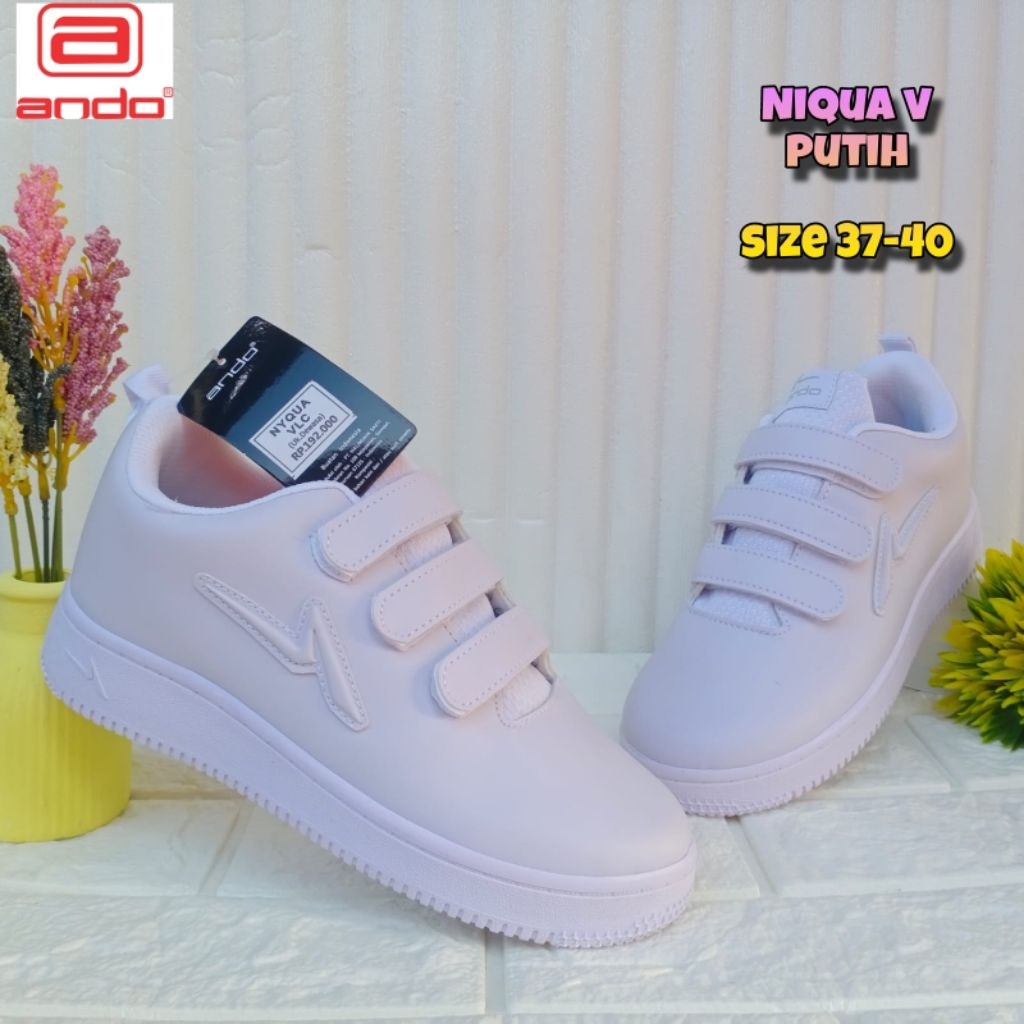 Promo Bulan Ini Sepatu Sneakers Perekat Putih Wanita Ando Terbaru Size 37-40 Murah - Sepatu Ando