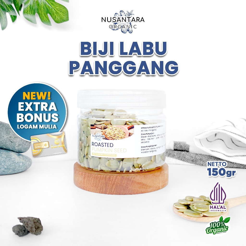 

Nusantara Organic Pumpkin Seed Roasted Biji Labu Panggang Tanpa Campuran Asli Organik Oven 150g