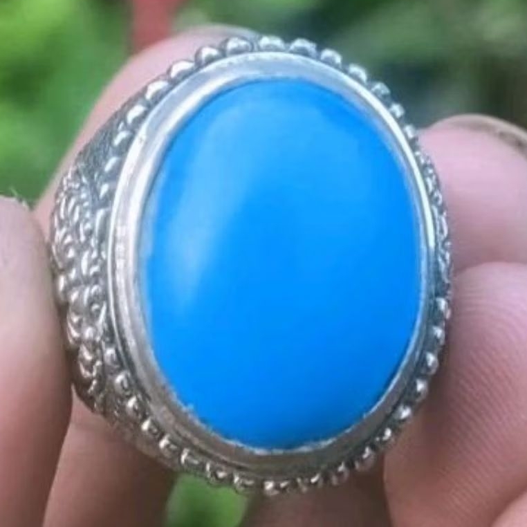 Cincin Batu Pirus Biru Polos