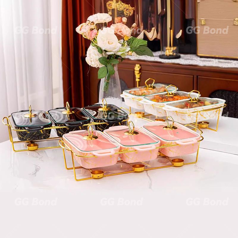 【Ready Stock】Prasmanan Keramik Set Isi 3 Gold Mewah Marble