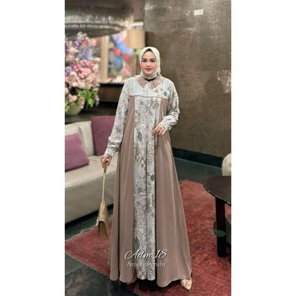 adm18 gamis set hijab gamis motif terbaru simple elegan kekinian edisi hanna set