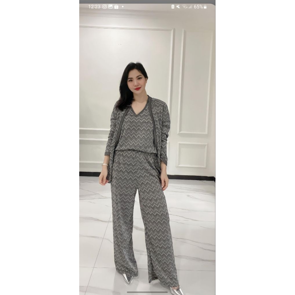 Set knit vest celana panjang dan top