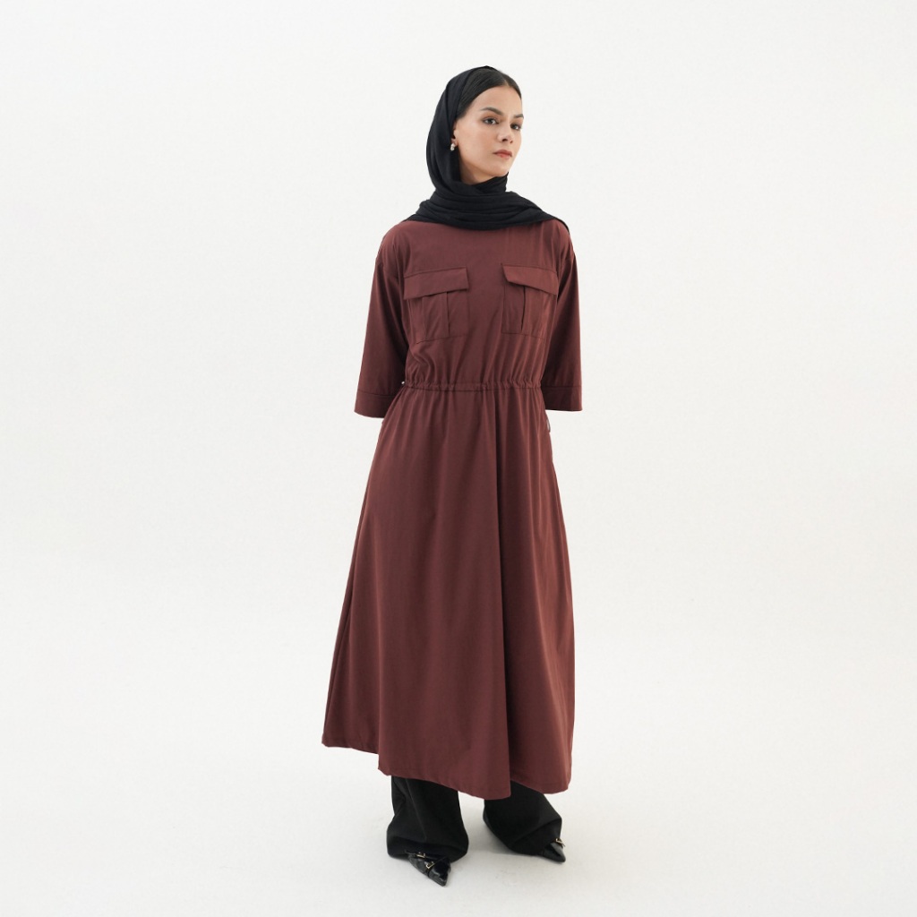Queensland Pocketed Drawstring Dress Lengan Panjang I31000162Q Maroon