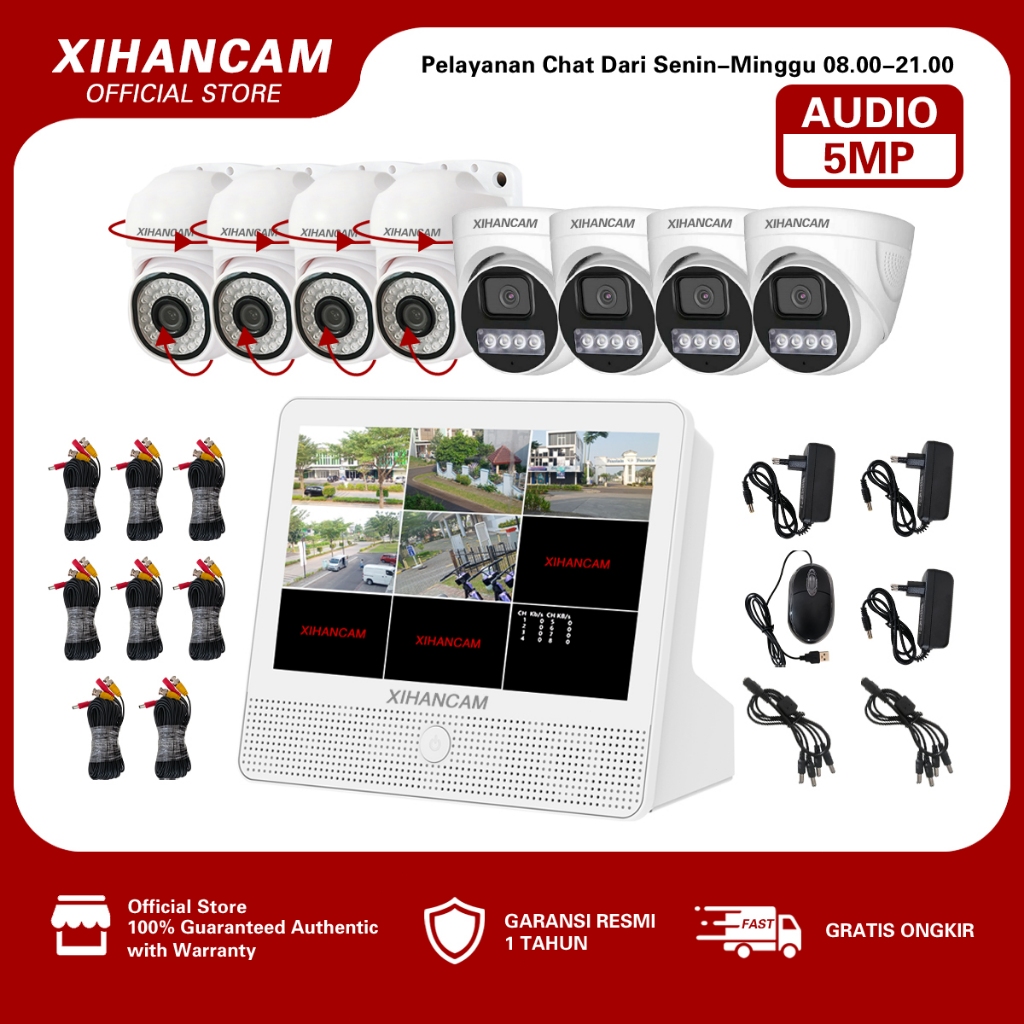 XIHANCAM Paket DVR CCTV 8 Channel 5MP Kit Kamera CCTV Analog Outdoor Audio PTZ XVR Dengan Monitor