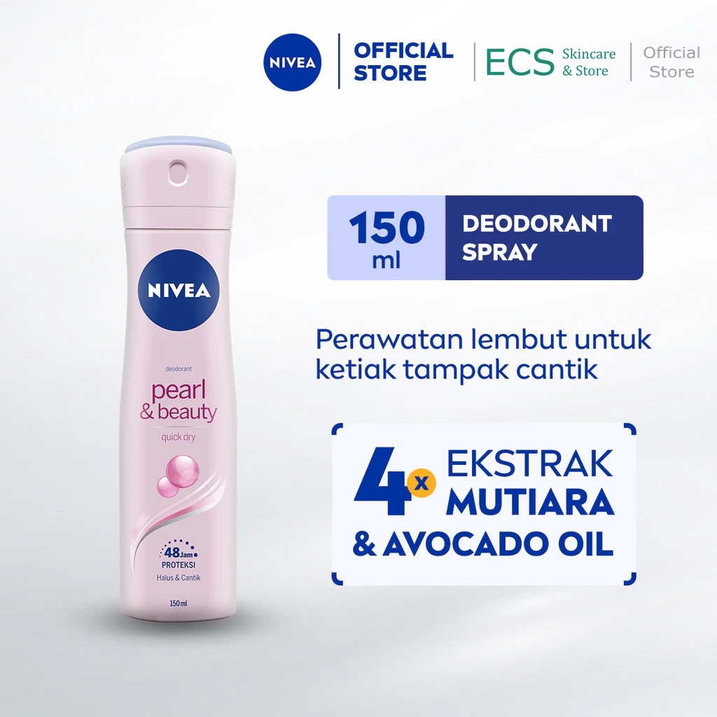 NIVEA Deodorant Spray Pearl & Beauty - 150ml Pearl Extract & Avocado Oil Wangi Floral Tahan Lama 48j