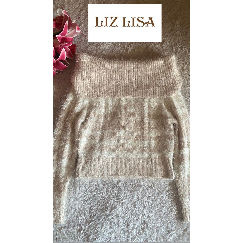 Sweater Rajut Atasan Coquette Fuzzy Kawai Liz Lisa Kepang Pompom crop