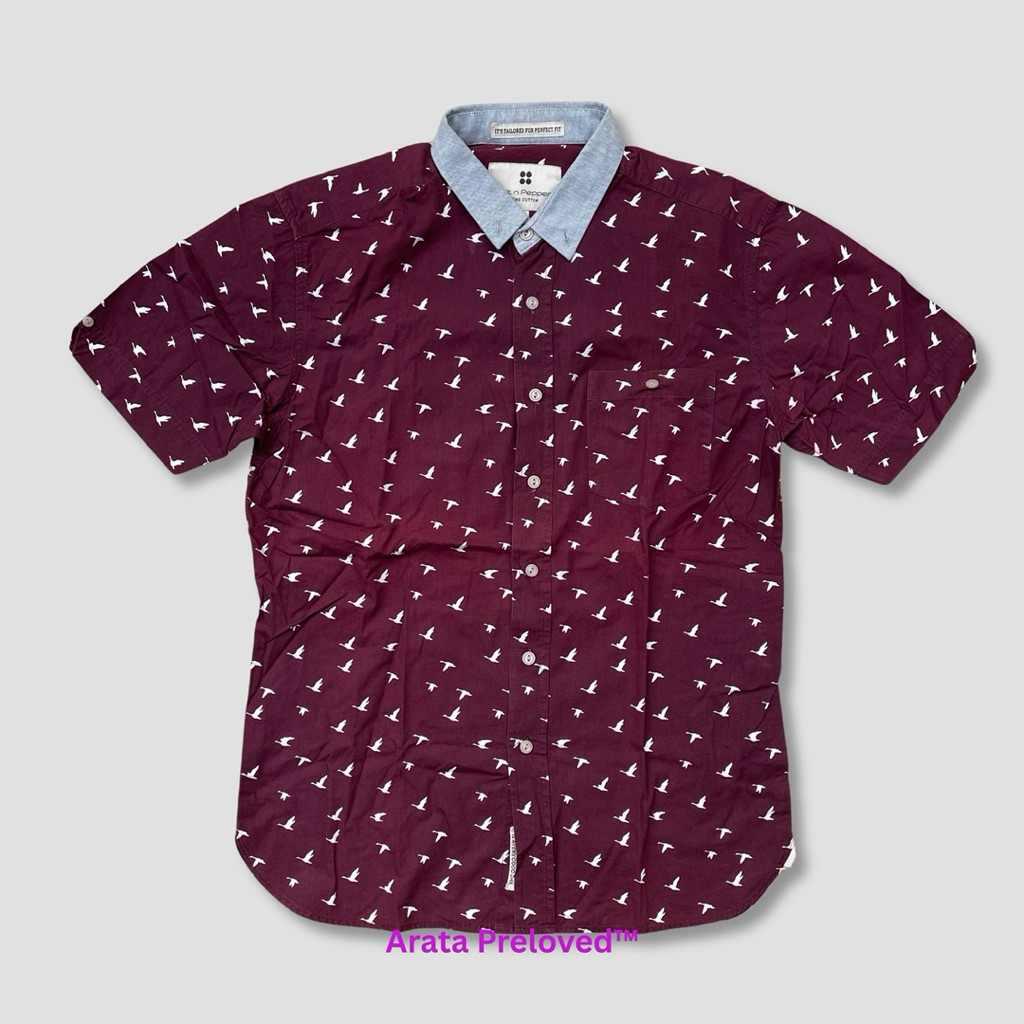 Kemeja Salt n Pepper Lengan Pendek Maroon Original