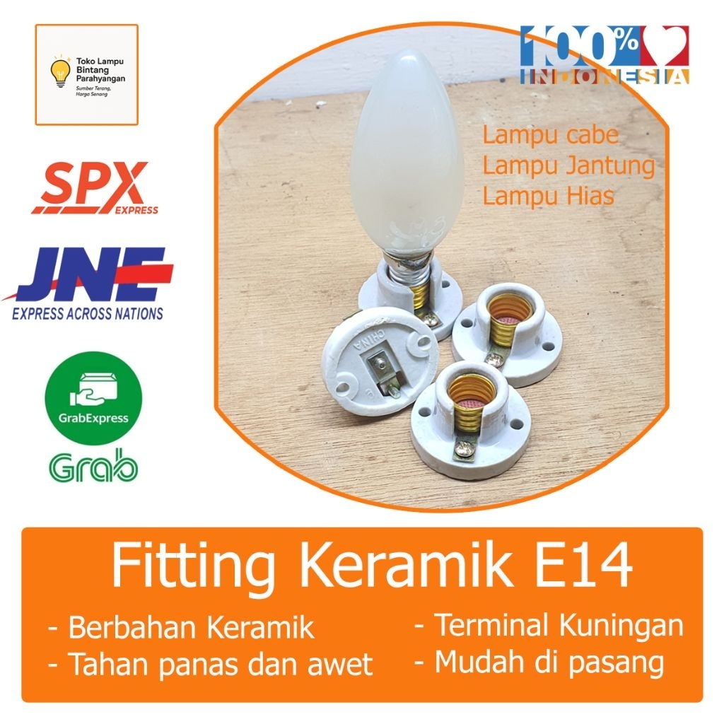 Fitting Lampu Cabe E14 Bahan Keramik - Soket Lampu Tahan Panas