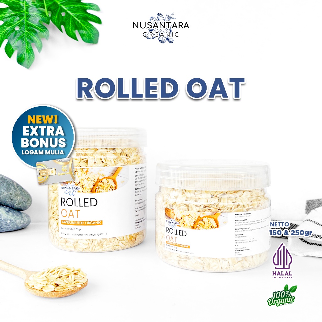 

Nusantara Organic Rolled Oats Gandum Utuh Kasar Instan Sarapan Organik Tanpa Campuran